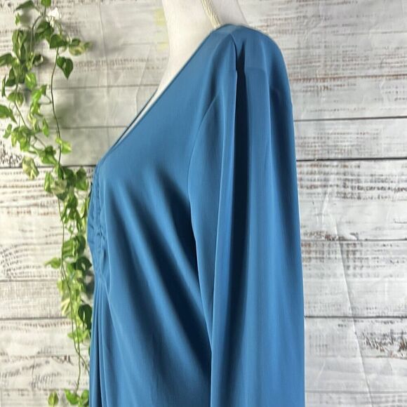 Chadwicks Dress size Extra Large Teal Slinky Stretch Peasant Stretch Modest Boho - Picture 14 of 16